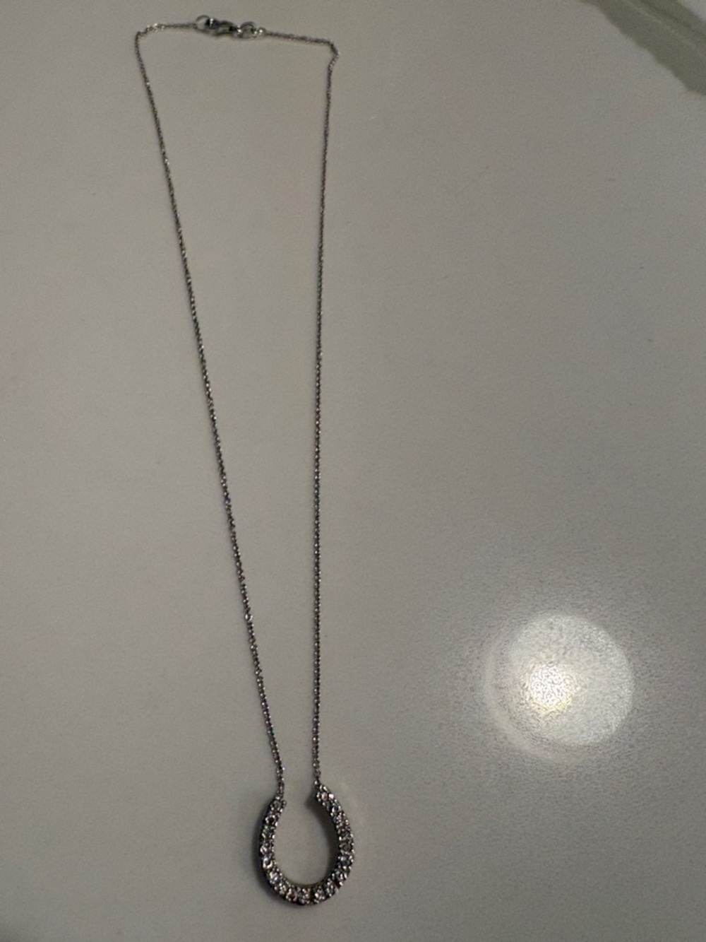 White gold 16” Horseshoe Pendant Necklace - with real diamonds